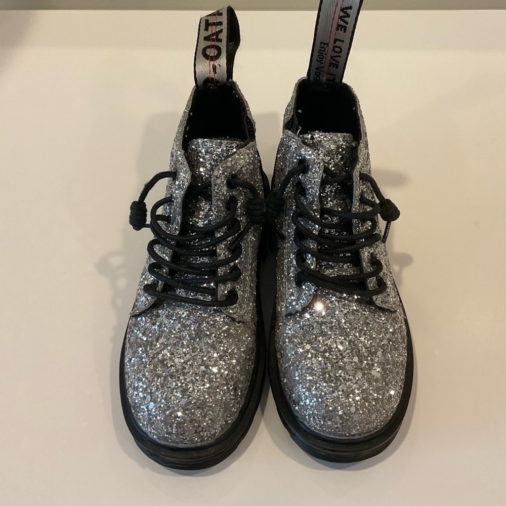 Silver Glitter Lace-Up Boots
